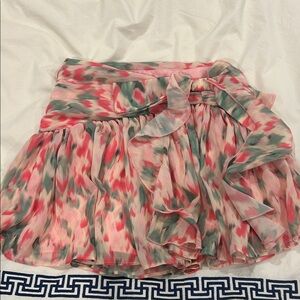 Tularosa Floral Pink Green Ruffle Mini Skirt